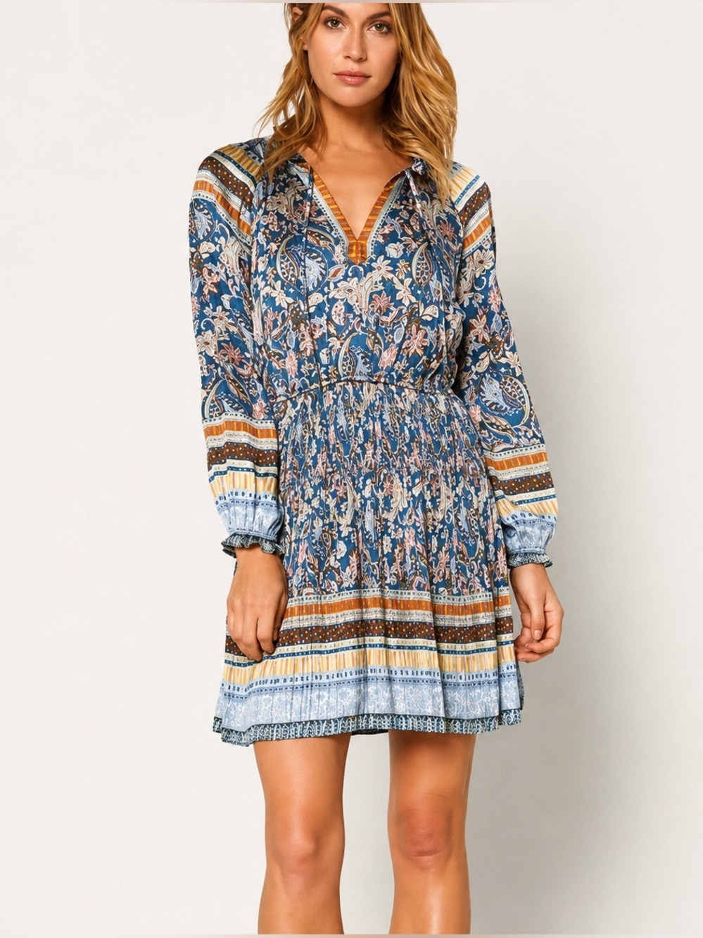 Current Air Floral Paisley V-Neck Smocked Waist Dress
